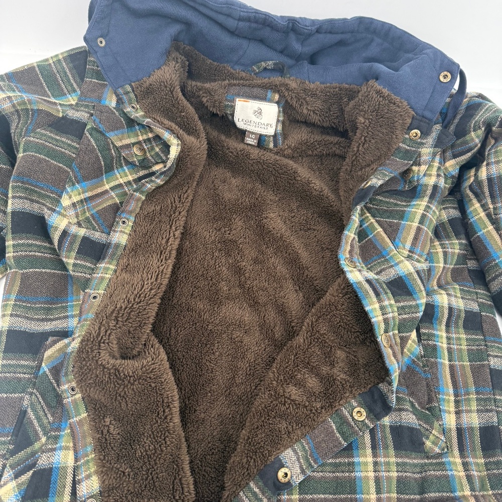 Legendary Whitetails Jacket Men Large Plaid Fur Lined Hooded Button Up Coat - Picture 9 of 16